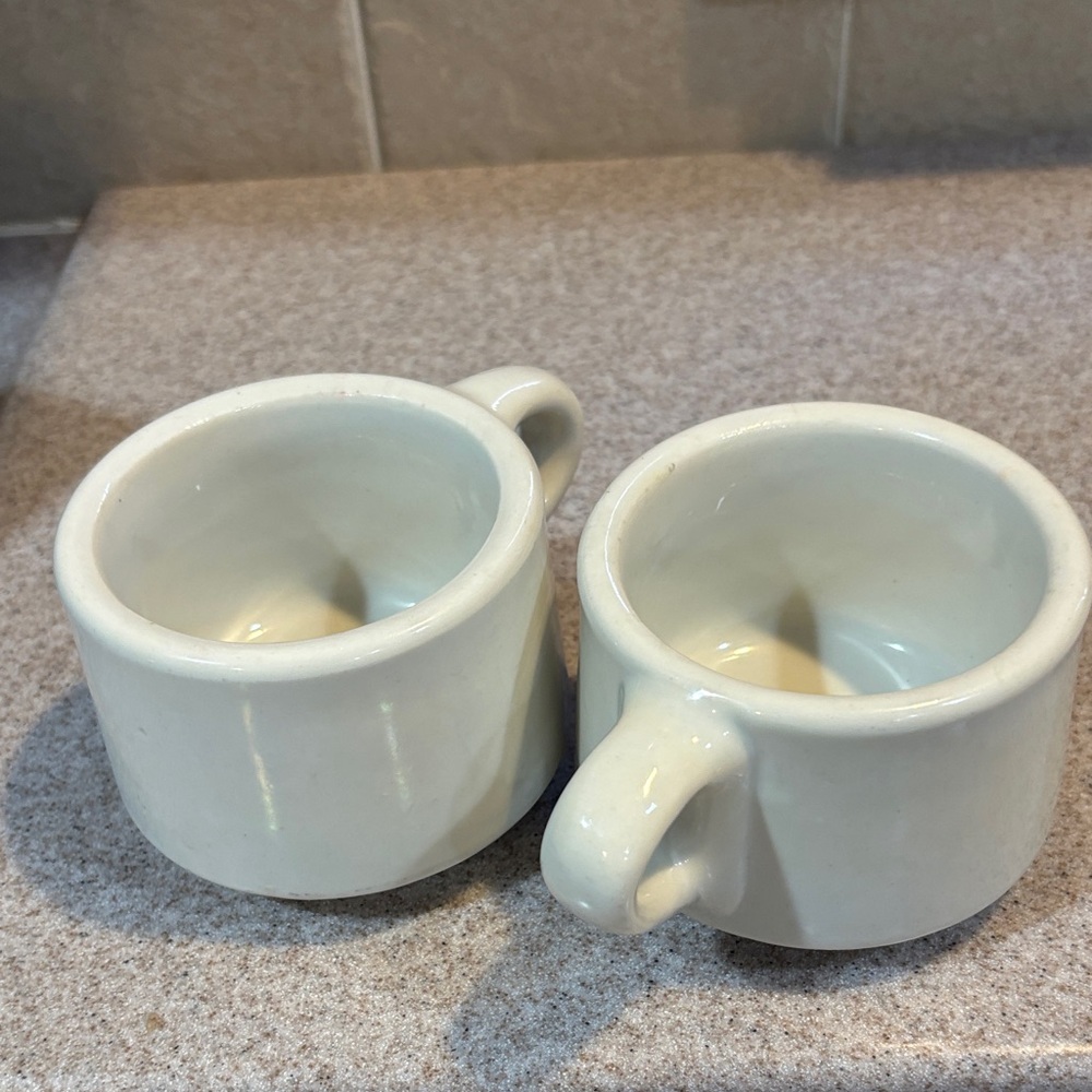 Vintage Diner Style Heavy Ceramic Coffee Mug Set White 10 oz Retro Farmhouse